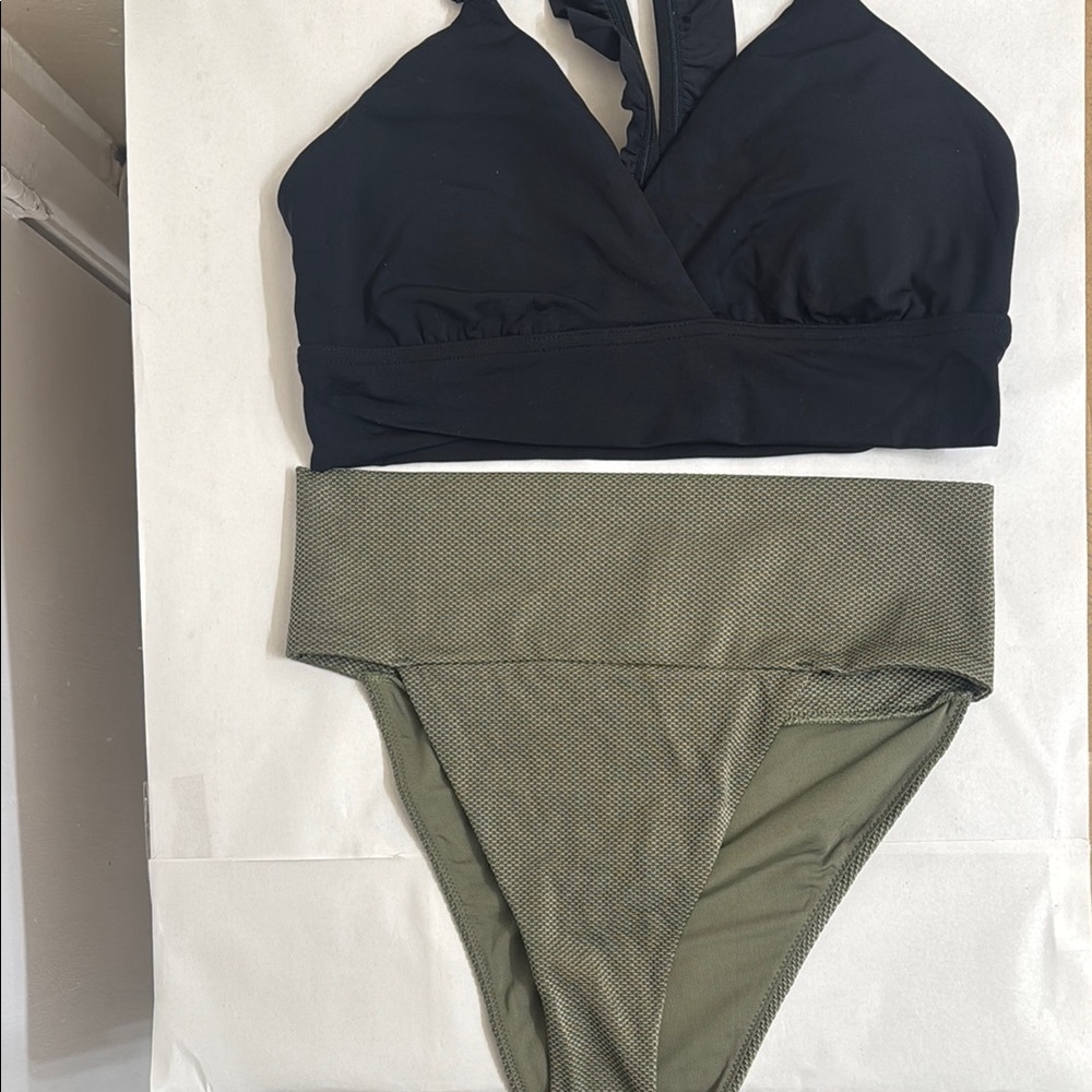 Stylish Black and Olive Bikini Set